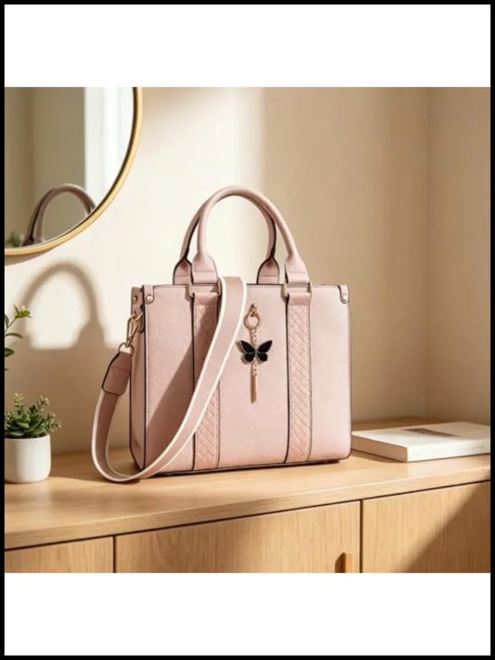 Tote Bag and Wallet Set PU Leather Satchel 2pcs Adjustable Straps